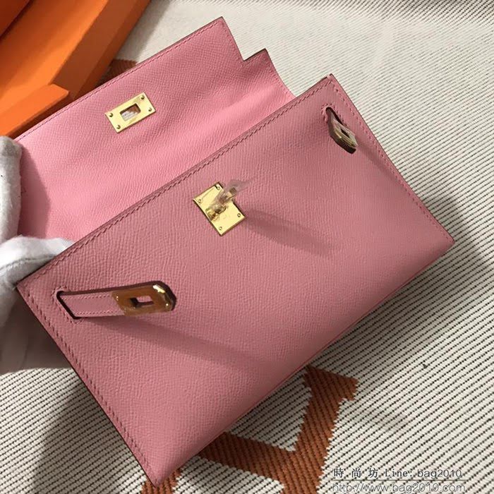 HERMES愛馬仕 凱莉包 mini kelly一代 粉色epsom皮 夏天首選手包款 可手提肩背  Ama1324